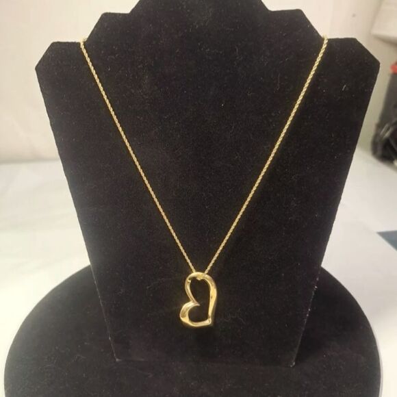 NAPIER Open Heart Pendant Gold Tone Metal Necklace Modern Design 24 In. - Picture 1 of 13